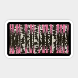 Black and White Birch Trees with Pink Leaves Sticker